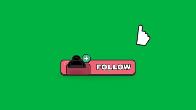 Cartoon follow and add user animation featuring a physical plus button interaction, second user connection, side-by-side profile confirmation and seamless return. Clean 4K looping motion graphic for c