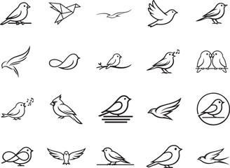 Fototapeta premium Minimalist canary bird line icon set with abstract shapes for logos, branding, nature and modern design.