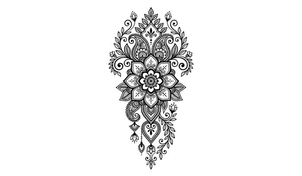 Intricate mehndi flower pattern Indian henna ornament vector illustration