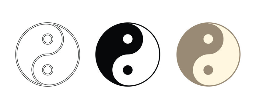 Yin yang balance symbol icon set, line and glyph solid icons, harmony, balance, duality, spirituality, philosophy, clipart, sticker, logo template, vector design
