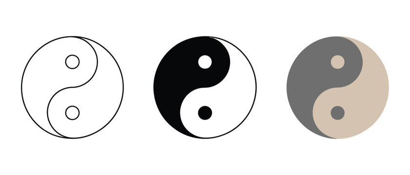 Yin yang balance symbol icon set, line and glyph solid icons, harmony, balance, duality, spirituality, philosophy, clipart, sticker, logo template, vector design