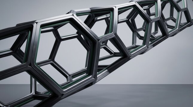 Abstract Black Interlocking Hexagonal Structural Framework