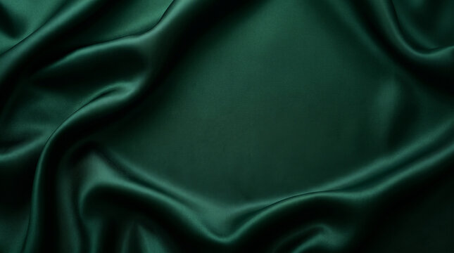 Elegant Emerald Green Satin Fabric Background with Soft Folds