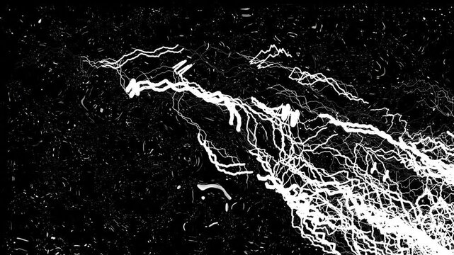 Abstract black and white motion background with chaotic wave lines and glowing particle texture