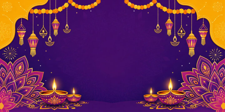Diwali Festival of Lights Background with Marigold and Diya