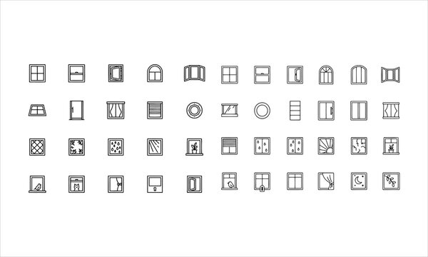 Set outline icons related to window. Linear icon collection. Editable stroke. Vector illustration