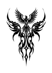 Fototapeta premium Mythical phoenix bird with cyber sigilism wings vector art.