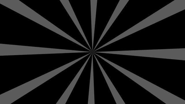 Rotating comic book style sunburst background with alternating black and grey rays animation