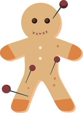Spooky Voodoo Gingerbread Man with Pins, Halloween Cartoon Vector Illustration 