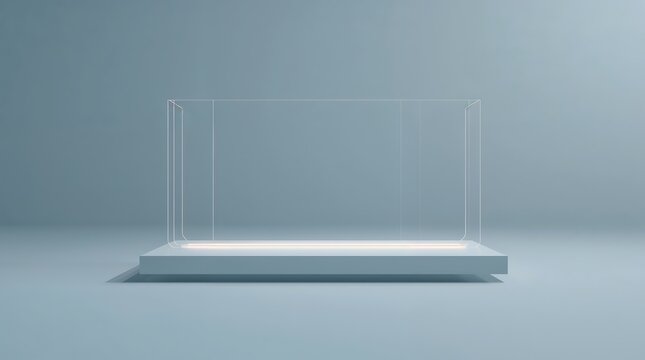 Minimalist transparent glass display frame on base