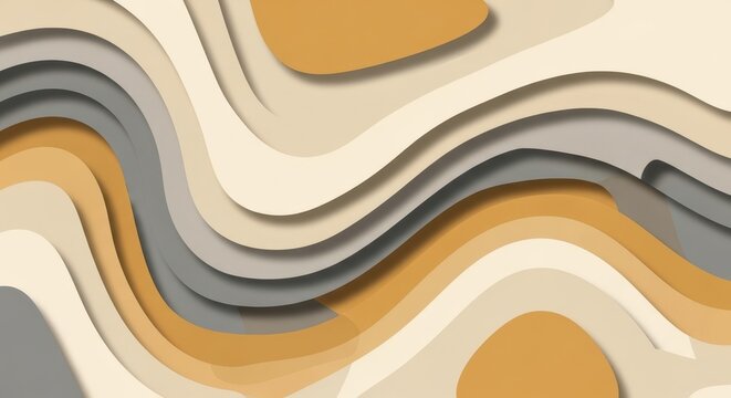 Abstract layered paper cut background with beige grey and yellow waves