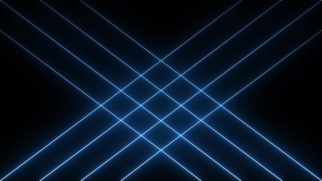 Glowing blue neon lines form a geometric grid in futuristic digital motion background. 4K seamless loop
