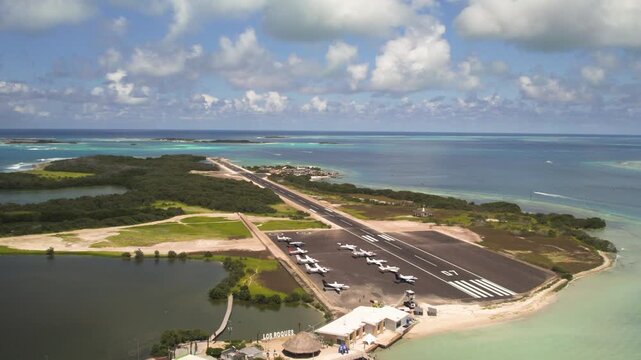 Aerial view of Los Roques airport in Venezuela.