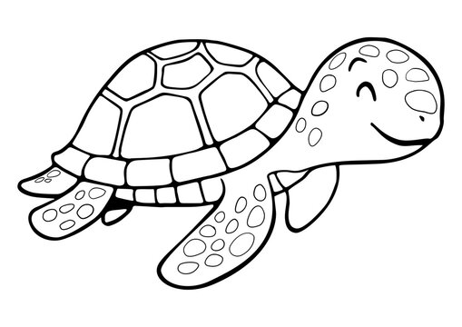 Hand drawing black and white of sea turtle vector illustration for coloring book page