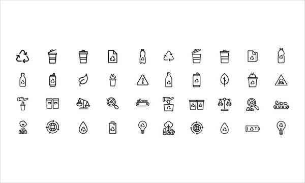 Set recycling waste line icons. Garbage disposal. Trash separation, waste sorting with further recycling. Editable stroke