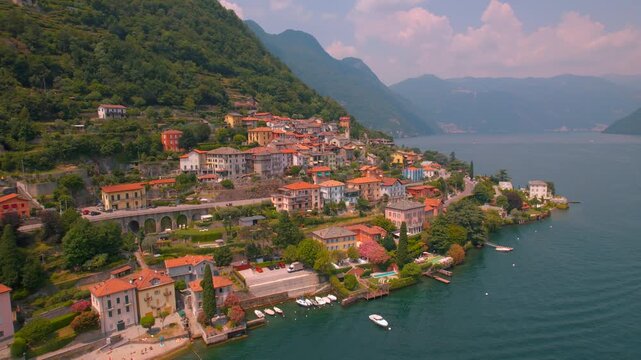 Aerial View of Laglio and Waterfront Villas on Lake Como Italy