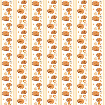 Transparent Halloween bakery striped seamless pattern with pumpkin cookies
