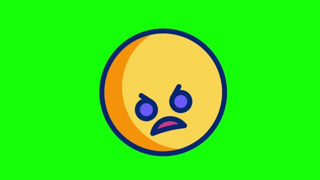 Angry face emoji animation with green screen background for video editing and digital content
