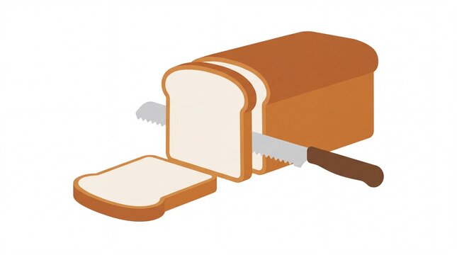 Slicing fresh white loaf of bread with a serrated knife