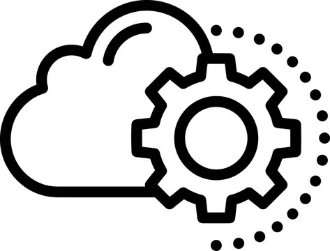 Cloud and gear icon represents data processing networking and digital infrastructure solutions cogwheel technology connection automation