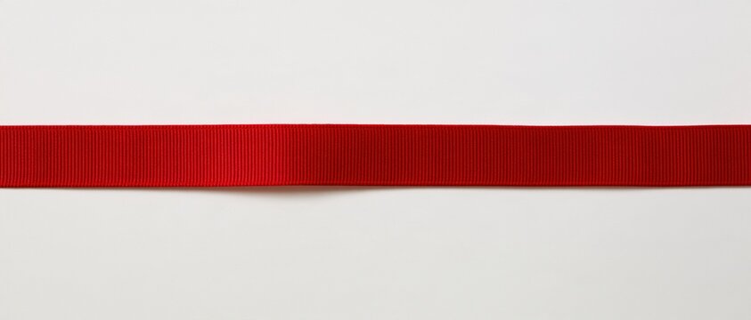 Red grosgrain ribbon band with a ribbed texture stretching across a grey background, featuring generous copy space for a gift banner mockup