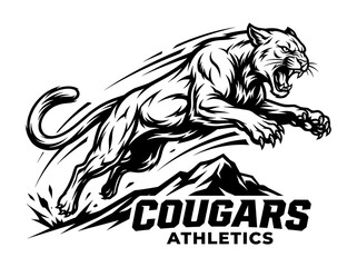 Obraz premium Black and white cougar mascot logo for athletics team