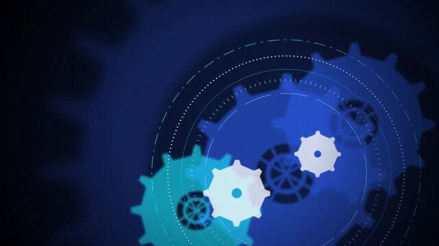 Interlocked mechanical cogs and HUD rings seamless loop motion