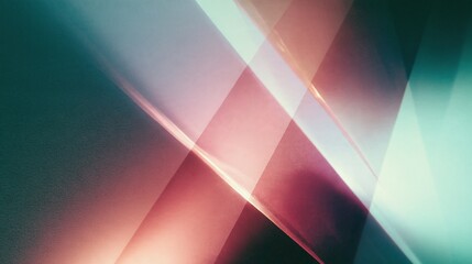 Fototapeta premium Abstract diagonal ribbons sweep across a grainy mesh field with soft pink and mint glows for technology banners and digital campaigns