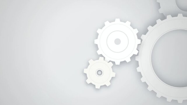 White gear cogs rotating synchronous seamless loop motion background