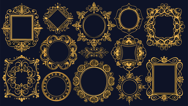 Vintage Ornamental Decorative Frame Collection, Antique Gold Border Vector Set