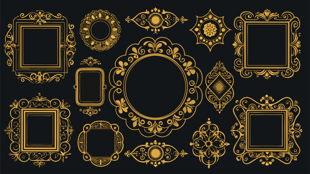 Vintage Ornamental Decorative Frame Collection, Antique Gold Border Vector Set