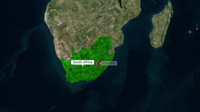 Lesotho and south africa map animation showing geographic borders and satellite view