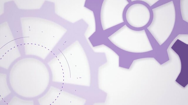 Interlocking purple cogs technical blueprint seamless loop motion