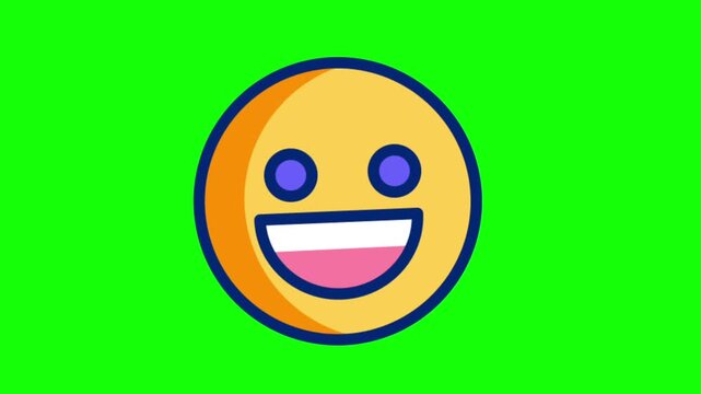 Animated laughing emoji face with wide open smile expression on green screen background loop