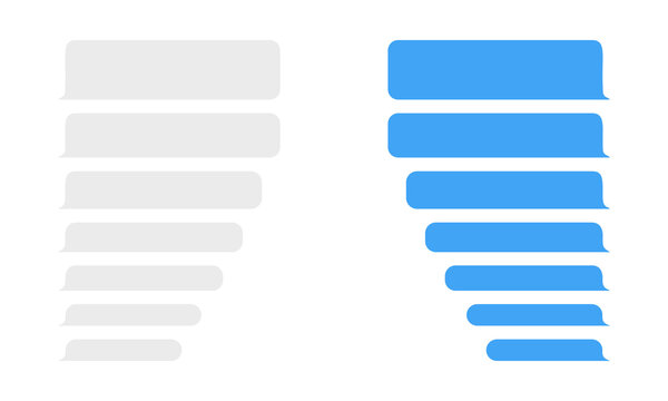 Clean vector illustration of isolated gray and blue sms message boxes for modern online communication and chat interfaces.