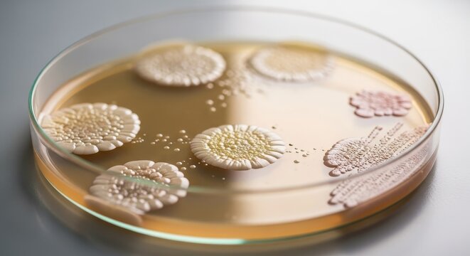Petri Dish Culture with Delicate Microbial Growth in Laboratory Setting