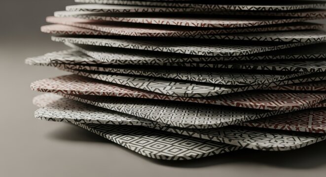 Stacked Decorative Plates with Unique Patterns and Textures