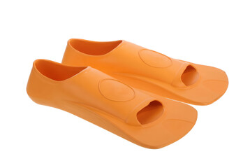 Pair of bright orange swimming flippers for pool training © Khalilur