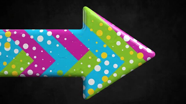 Colorful patterned arrow pointing right on a dark textured background