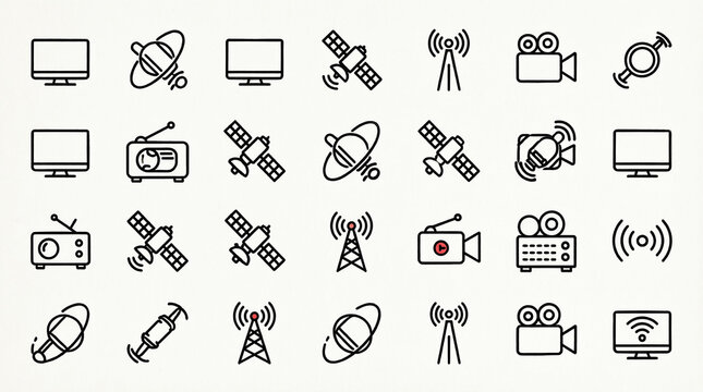 Set of 30 communication and media technology icons for digital use.