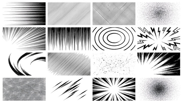 Speed lines and comic book effects radiating outwards against a stark contrast