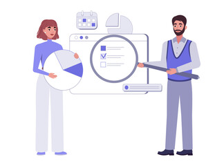 Obraz premium Business Team with Checklist and Pie Chart