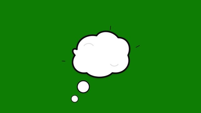 Animated comic thought bubble on green screen, white pop art speech cloud with black outline, cartoon thinking balloon for video editing