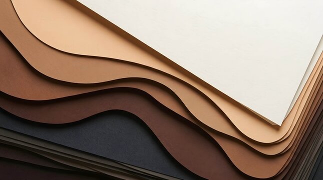 Abstract 3D paper cut background with organic flowing waves in elegant earth tones and neutral colors, creating a layered minimalist texture for professional creative and modern designs.