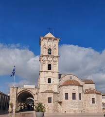 Obraz premium Historic Byzantine Church of Saint Lazarus in Larnaca Cyprus with bell tower against blue sky