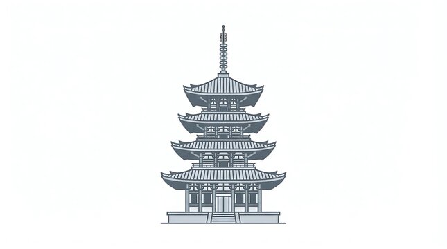 Minimalist vector illustration of a traditional Japanese pagoda building