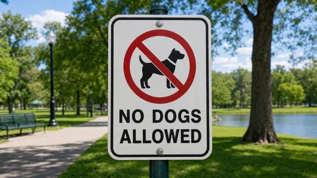 "No dogs allowed" sign in a park.