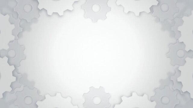 3D white mechanical gears rotating border seamless loop background