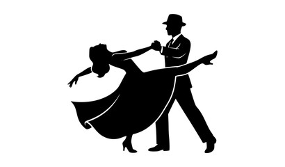 Elegant romantic ballroom dancing couple black silhouette vector illustration © MdMamun