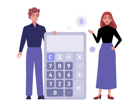Business People with Large Calculator